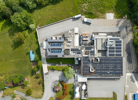 Aerial drone photo of Microsphere's facility.