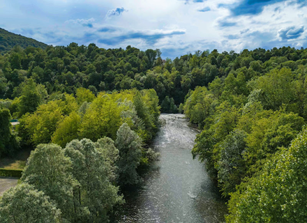 Aerial drone photo of the Tresa river.